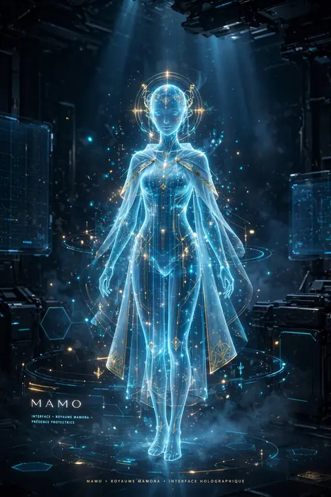 MAMO, présence holographique cyan et or